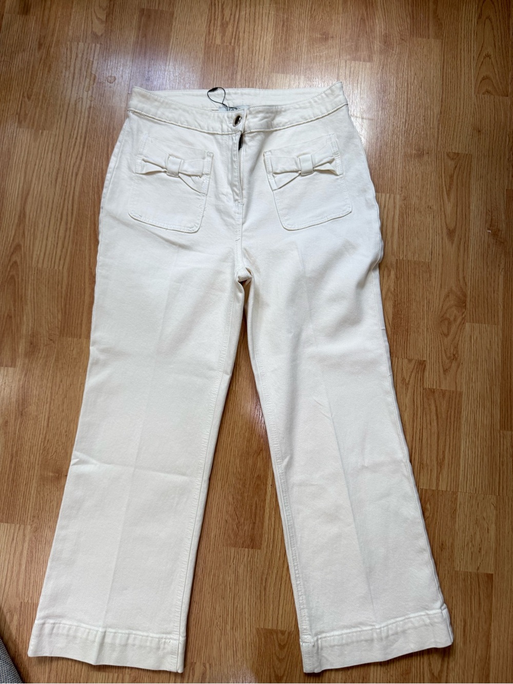 Joie Women’s Size 12 Ivory Bow Pocket Cropped Wide Leg Pants Stretch